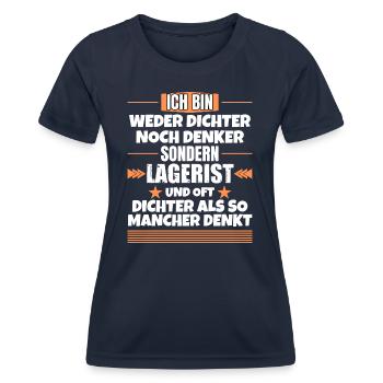 Ni poète ni penseur, mais magasinier - T-shirt sport Femme - bleu marine - Devant - AI Model Female 172 light (172cm)