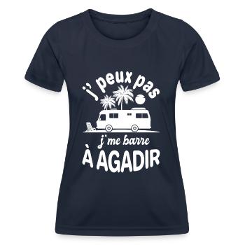 camping car agadir humour Retraite - T-shirt sport Femme - bleu marine - Devant - AI Model Female 172 light (172cm)