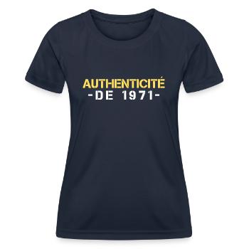 annee 1971 - T-shirt sport Femme - bleu marine - Devant - AI Model Female 172 light (172cm)