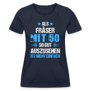 With 50 good-looking router bits - Women's Functional T-Shirt - navy - Front - AI Model Female 172 light (172cm)