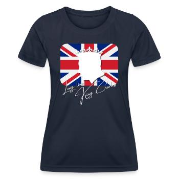 British King Coronation Charles England Flag - Women's Functional T-Shirt - navy - Front - AI Model Female 172 light (172cm)