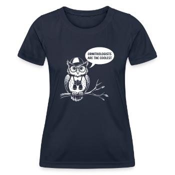 Ornithologen sind die Coolsten lustige Eule - Frauen Funktions-T-Shirt - Navy - Vorne - AI Model Female 172 light (172cm)