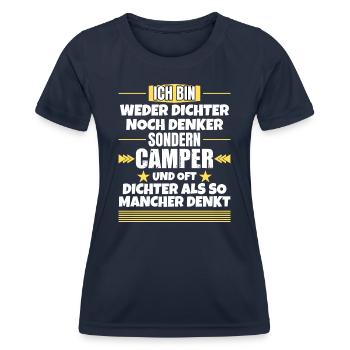 Ni poètes, ni penseurs, mais campeurs - T-shirt sport Femme - bleu marine - Devant - AI Model Female 172 light (172cm)