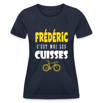 Frédéric vélo c est moi les cuisses humour velo - T-shirt sport Femme - bleu marine - Devant - AI Model Female 172 light (172cm)