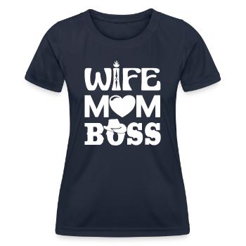 Wife Mom Boss - Women's Functional T-Shirt - navy - Front - AI Model Female 172 light (172cm)