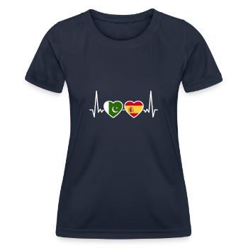 Pakistan Spanien Herzschlag Flagge Pakistaner - Frauen Funktions-T-Shirt - Navy - Vorne - AI Model Female 172 light (172cm)