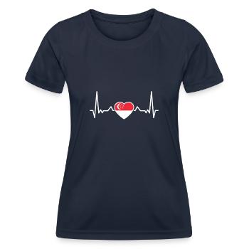 Drapeau de Singapour Heartbeat Singapour - T-shirt sport Femme - bleu marine - Devant - AI Model Female 172 light (172cm)