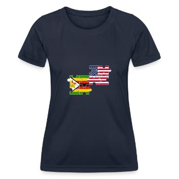 Zimbabwe USA Flagge Amerikaner Simbabwer - Frauen Funktions-T-Shirt - Navy - Vorne - AI Model Female 172 light (172cm)