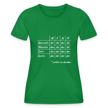 Lustiges Deutsche Grammatik Hilfe Deutsch Lehrer - Frauen Funktions-T-Shirt - Kelly Green - Vorne - AI Model Female 172 dark (172cm)