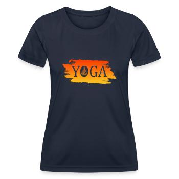 Yoga - Frauen Funktions-T-Shirt - Navy - Vorne - AI Model Female 172 light (172cm)