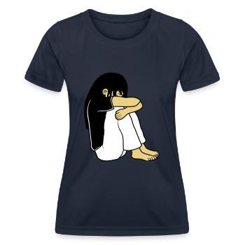Trauriges Sitzendes Mädchen - Frauen Funktions-T-Shirt - Navy - Vorne - AI Model Female 172 light (172cm)