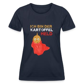 potato hero,hero,potato,comic - Women's Functional T-Shirt - navy - Front - AI Model Female 172 light (172cm)