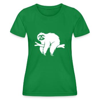 Minimalist sloth relaxing on a branch - Women's Functional T-Shirt - kelly green - Front - AI Model Female 172 dark (172cm)