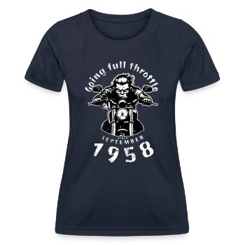 66. Geburtstag Going full throttle since 09/1958 - Frauen Funktions-T-Shirt - Navy - Vorne - AI Model Female 172 light (172cm)
