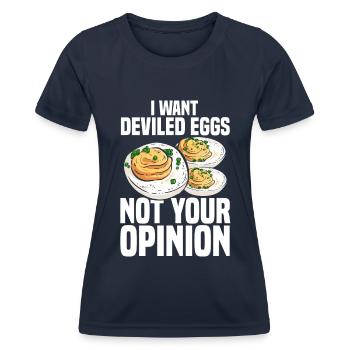 Oeufs farcis - Recette de Thanksgiving - T-shirt sport Femme - bleu marine - Devant - AI Model Female 172 light (172cm)