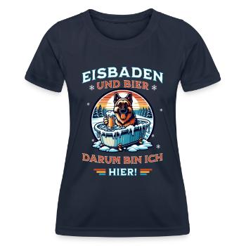Eisbaden Schäferhund Bier Design Winterspaß - Frauen Funktions-T-Shirt - Navy - Vorne - AI Model Female 172 light (172cm)