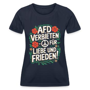 AFD Verbot! Nazis verbieten - Sprüche Gegen Rechts - Frauen Funktions-T-Shirt - Navy - Vorne - AI Model Female 172 light (172cm)