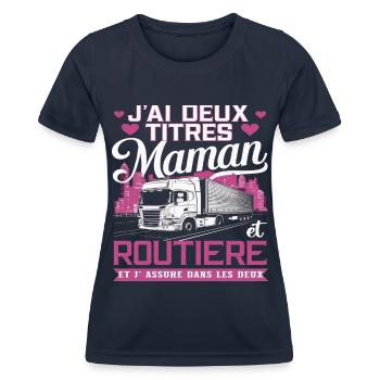J' ai deux titres maman et routière cadeau - T-shirt sport Femme - bleu marine - Devant - AI Model Female 172 light (172cm)