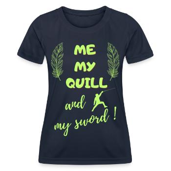 me my quill and my sword - Women's Functional T-Shirt - navy - Front - AI Model Female 172 light (172cm)
