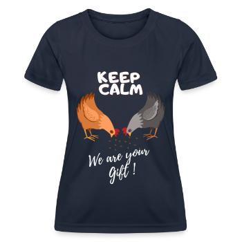 Keep calm we are your gift - Women's Functional T-Shirt - navy - Front - AI Model Female 172 light (172cm)