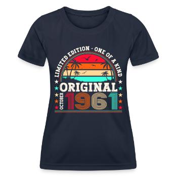 Original October 1961 61st Birthday Gift Cool - Women's Functional T-Shirt - navy - Front - AI Model Female 172 light (172cm)