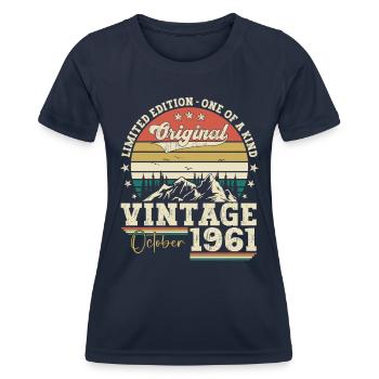 Original October 1961 61st Birthday Gift Cool - Women's Functional T-Shirt - navy - Front - AI Model Female 172 light (172cm)