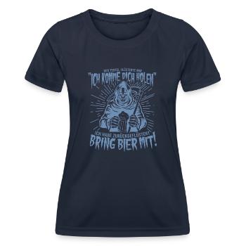 Bring Bier Mit! Bier Sensenmann T-Shirt - Frauen Funktions-T-Shirt - Navy - Vorne - AI Model Female 172 light (172cm)