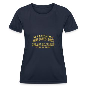 Lutte noun L’art de plier des vêtements avec - T-shirt sport Femme - bleu marine - Devant - AI Model Female 172 light (172cm)