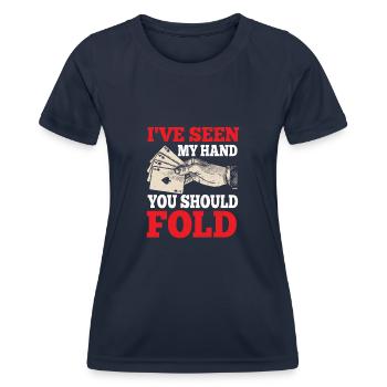 J’ai vu ma main que tu devrais plier drôle poker - T-shirt sport Femme - bleu marine - Devant - AI Model Female 172 light (172cm)