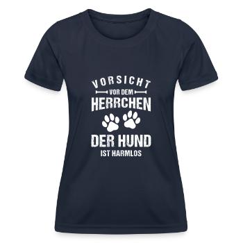 Vorsicht Vor Dem Herrchen Der Hund Ist Harmlos - Frauen Funktions-T-Shirt - Navy - Vorne - AI Model Female 172 light (172cm)