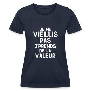 Cadeau Anniversaire rigolo phrase humoristique - T-shirt sport Femme - bleu marine - Devant - AI Model Female 172 light (172cm)