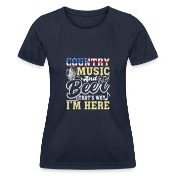 Musique country et bière, c’est pourquoi je suis ici - T-shirt sport Femme - bleu marine - Devant - AI Model Female 172 light (172cm)