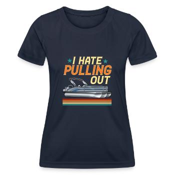 Je déteste sortir - bateau ponton - T-shirt sport Femme - bleu marine - Devant - AI Model Female 172 light (172cm)