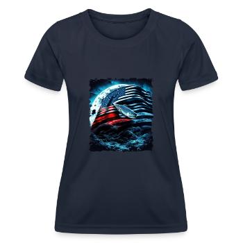 L’Amérique pêche sous la Lune avec le drapeau américain - T-shirt sport Femme - bleu marine - Devant - AI Model Female 172 light (172cm)