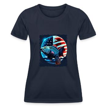 L’Amérique pêche sous la Lune avec le drapeau américain - T-shirt sport Femme - bleu marine - Devant - AI Model Female 172 light (172cm)