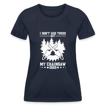 Amateur de tronçonneuses, bûcheron, arboriculteur, Seilho - T-shirt sport Femme - bleu marine - Devant - AI Model Female 172 light (172cm)