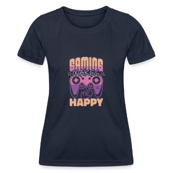 Das Mantra des fröhlichen Spielers - Frauen Funktions-T-Shirt - Navy - Vorne - AI Model Female 172 light (172cm)