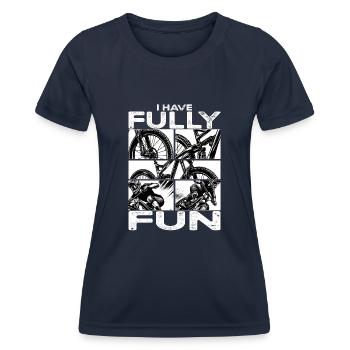 VTT Je m’amuse pleinement VTT - T-shirt sport Femme - bleu marine - Devant - AI Model Female 172 light (172cm)