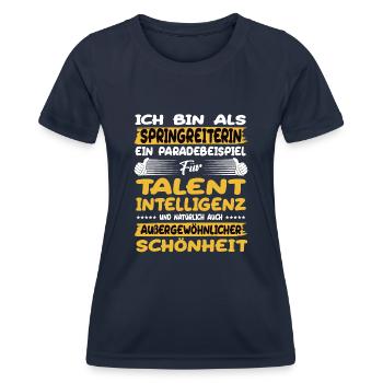 Le saut d’obstacles, un excellent exemple de saut d’obstacles - T-shirt sport Femme - bleu marine - Devant - AI Model Female 172 light (172cm)