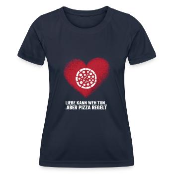 Love Hurts Breakup Valentine's Day Pizza Regulates - Women's Functional T-Shirt - navy - Front - AI Model Female 172 light (172cm)