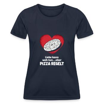 Love Hurts Breakup Valentine's Day Pizza Regulates - Women's Functional T-Shirt - navy - Front - AI Model Female 172 light (172cm)