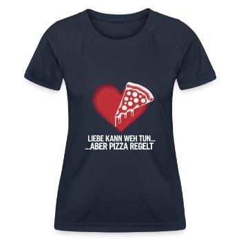 Love Hurts Breakup Valentine's Day Pizza Regulates - Women's Functional T-Shirt - navy - Front - AI Model Female 172 light (172cm)