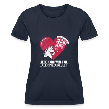 Love Hurts Breakup Valentine's Day Pizza Regulates - Women's Functional T-Shirt - navy - Front - AI Model Female 172 light (172cm)