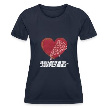 Love Hurts Breakup Valentine's Day Pizza Regulates - Women's Functional T-Shirt - navy - Front - AI Model Female 172 light (172cm)
