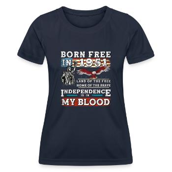 Born Free in 1951 - 74 Years of American Strength - Women's Functional T-Shirt - navy - Front - AI Model Female 172 light (172cm)