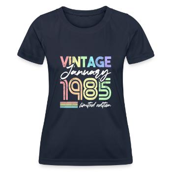 37th Birthday Retro Vintage Unicorn January 1985 - Women's Functional T-Shirt - navy - Front - AI Model Female 172 light (172cm)
