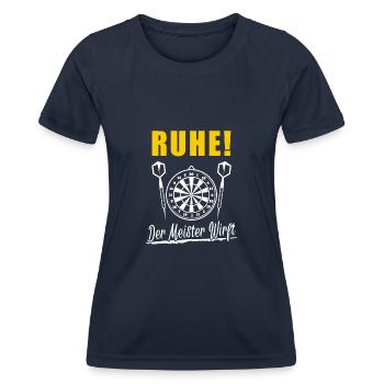 Ruhe der Meister wirft Dart Sprüche Geschenk Darts - Frauen Funktions-T-Shirt - Navy - Vorne - AI Model Female 172 light (172cm)