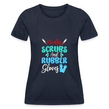 Aiguilles Frotte Gants en caoutchouc Phlébotomiste Infirmière - T-shirt sport Femme - bleu marine - Devant - AI Model Female 172 light (172cm)