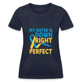 Ma sœur est en bas parfait syndrome de Down - T-shirt sport Femme - bleu marine - Devant - AI Model Female 172 light (172cm)