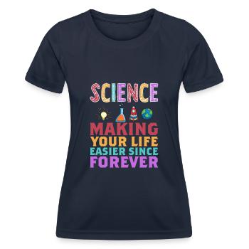 La science vous facilite la vie Drôle - T-shirt sport Femme - bleu marine - Devant - AI Model Female 172 light (172cm)